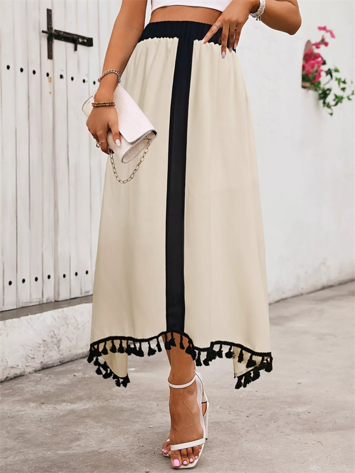 Women's Maxi Skirt Tassel-Trim High-Waist Casual