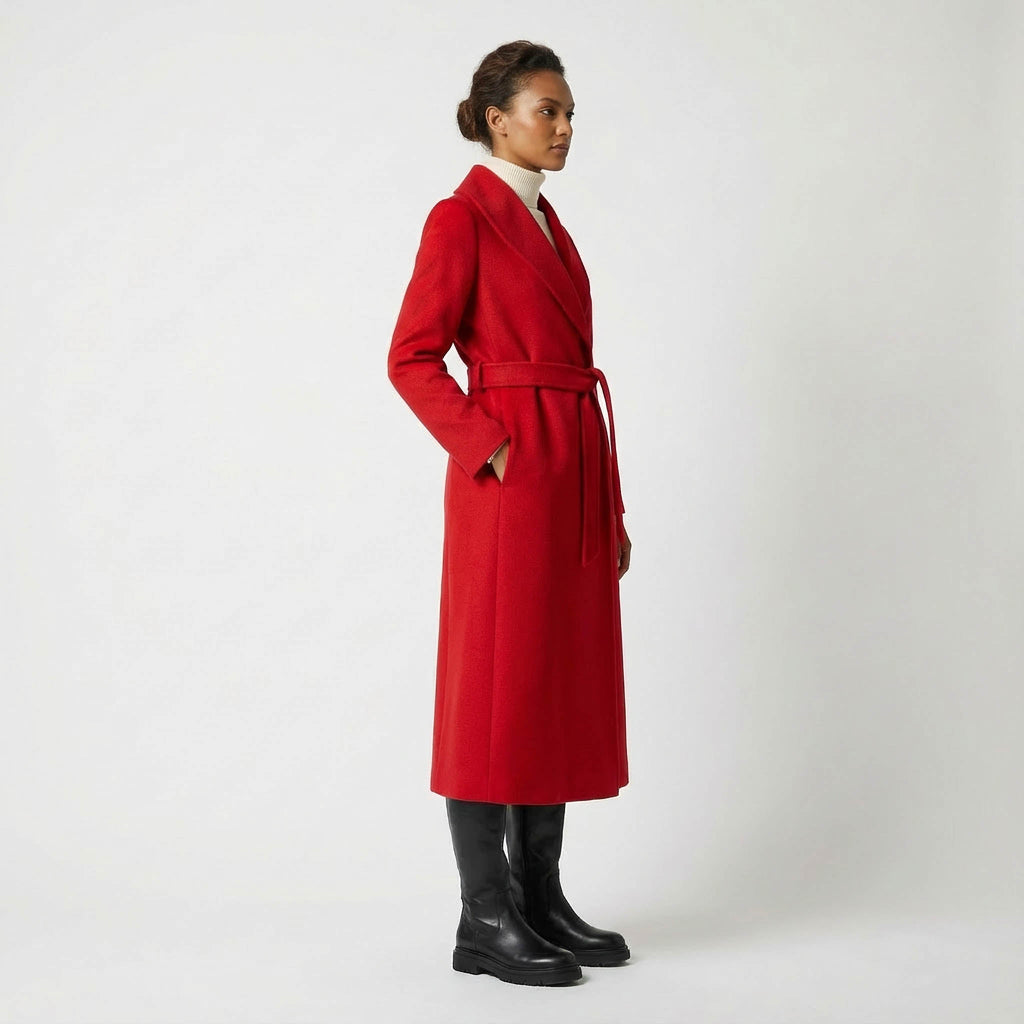 Crown Pure Cashmere Coat | Luxury Red Wrap Coat