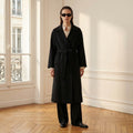 Clara Premium Pure Cashmere Black Coat | Women's Long Belted Wrap Coat