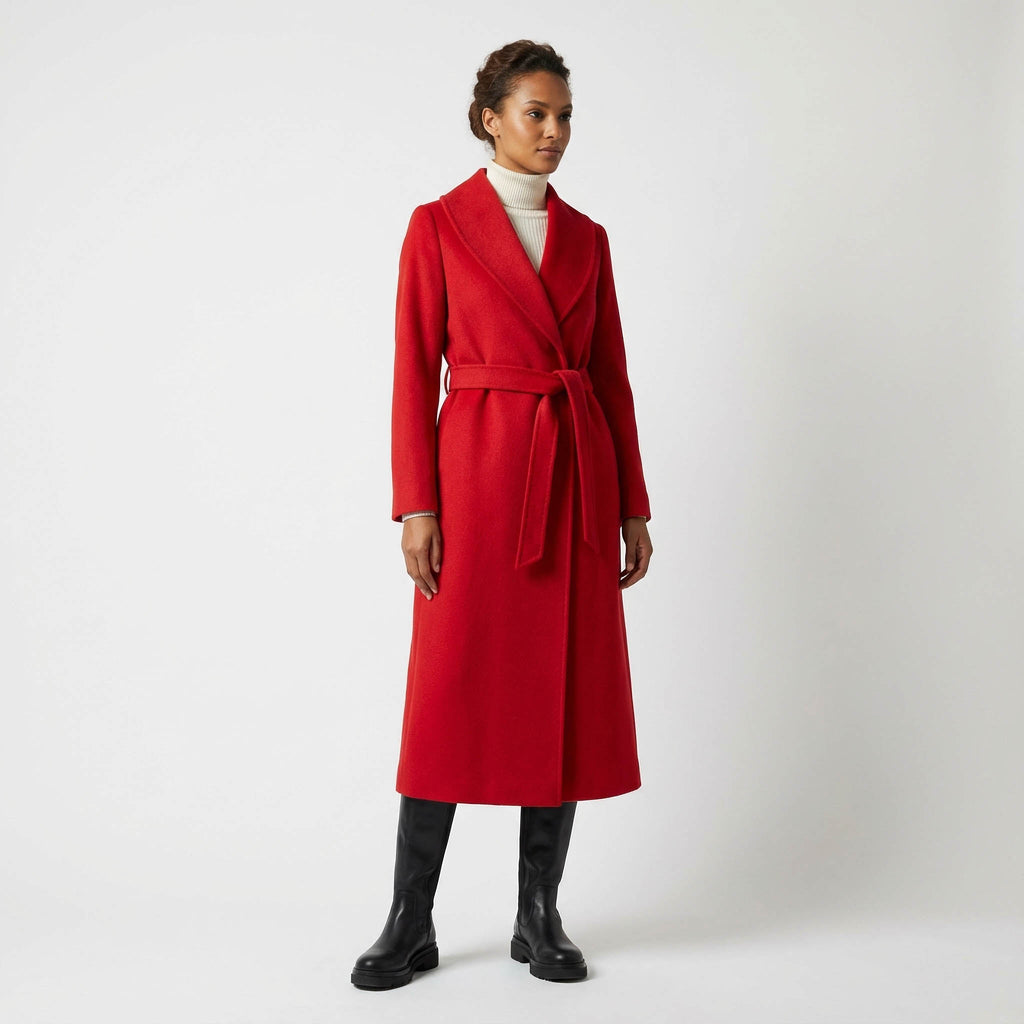 Crown Pure Cashmere Coat | Luxury Red Wrap Coat