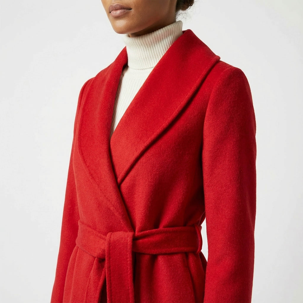 Crown Pure Cashmere Coat | Luxury Red Wrap Coat