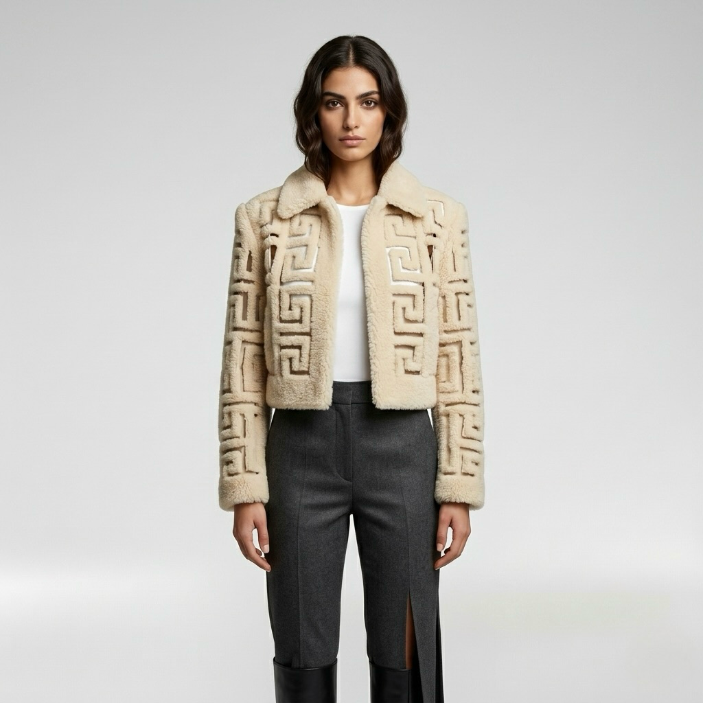 Geometric Shearling Cropped Jacket