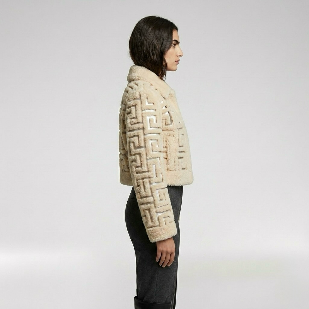 Geometric Shearling Cropped Jacket