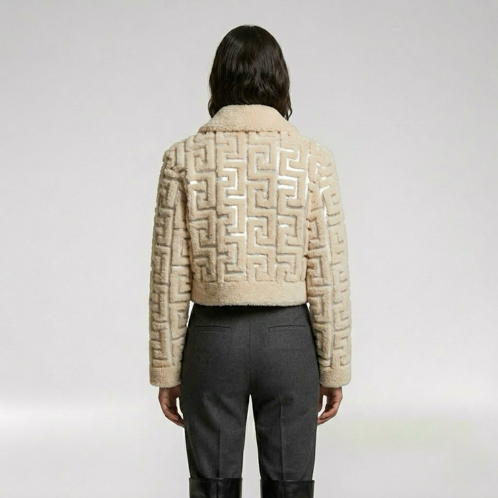 Geometric Shearling Cropped Jacket
