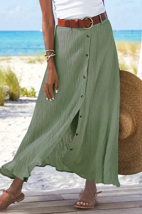 Women's Maxi Skirt High Waist Button Front Linen Look