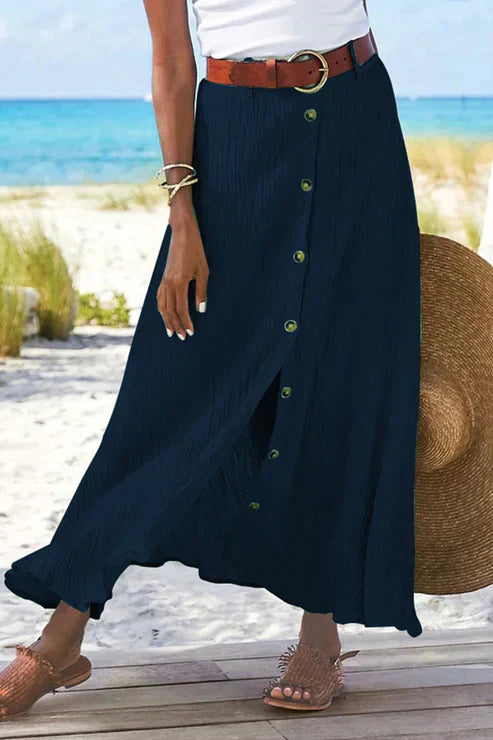 Women's Maxi Skirt High Waist Button Front Linen Look