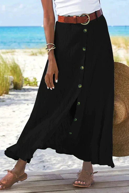 Women's Maxi Skirt High Waist Button Front Linen Look