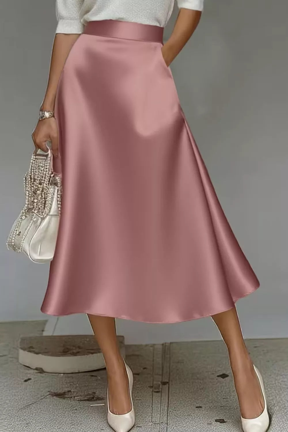Women's Satin A-Line Midi Skirt | Liquid Finish | Casual Wear