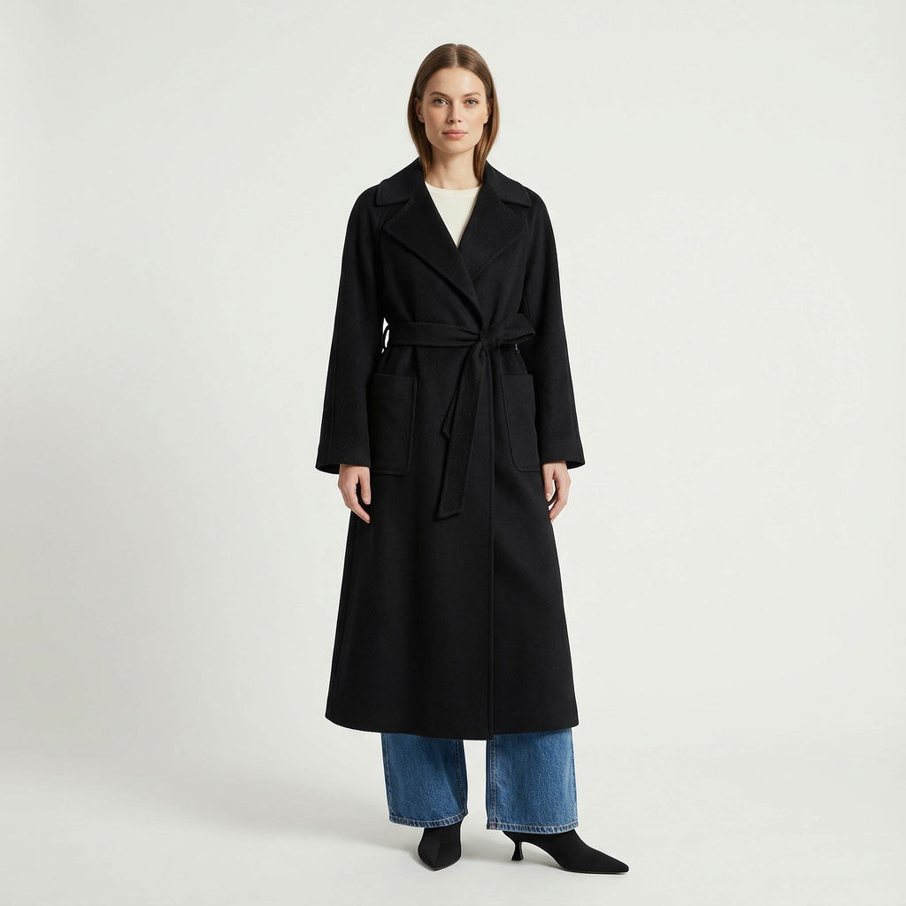 Luna Kiyora 100% Pure Italian Cashmere Long Coat - Black