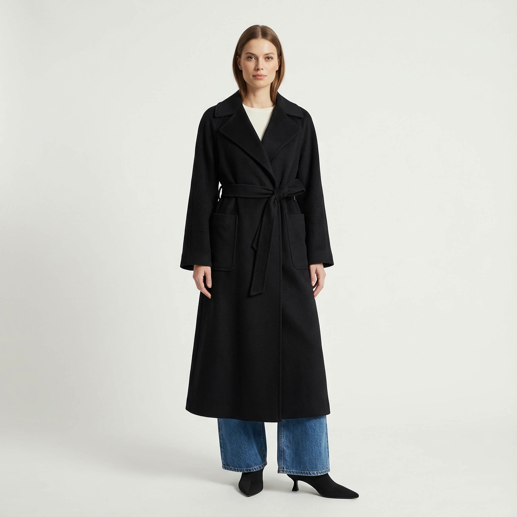 Luna Kiyora 100% Pure Italian Cashmere Long Coat - Black