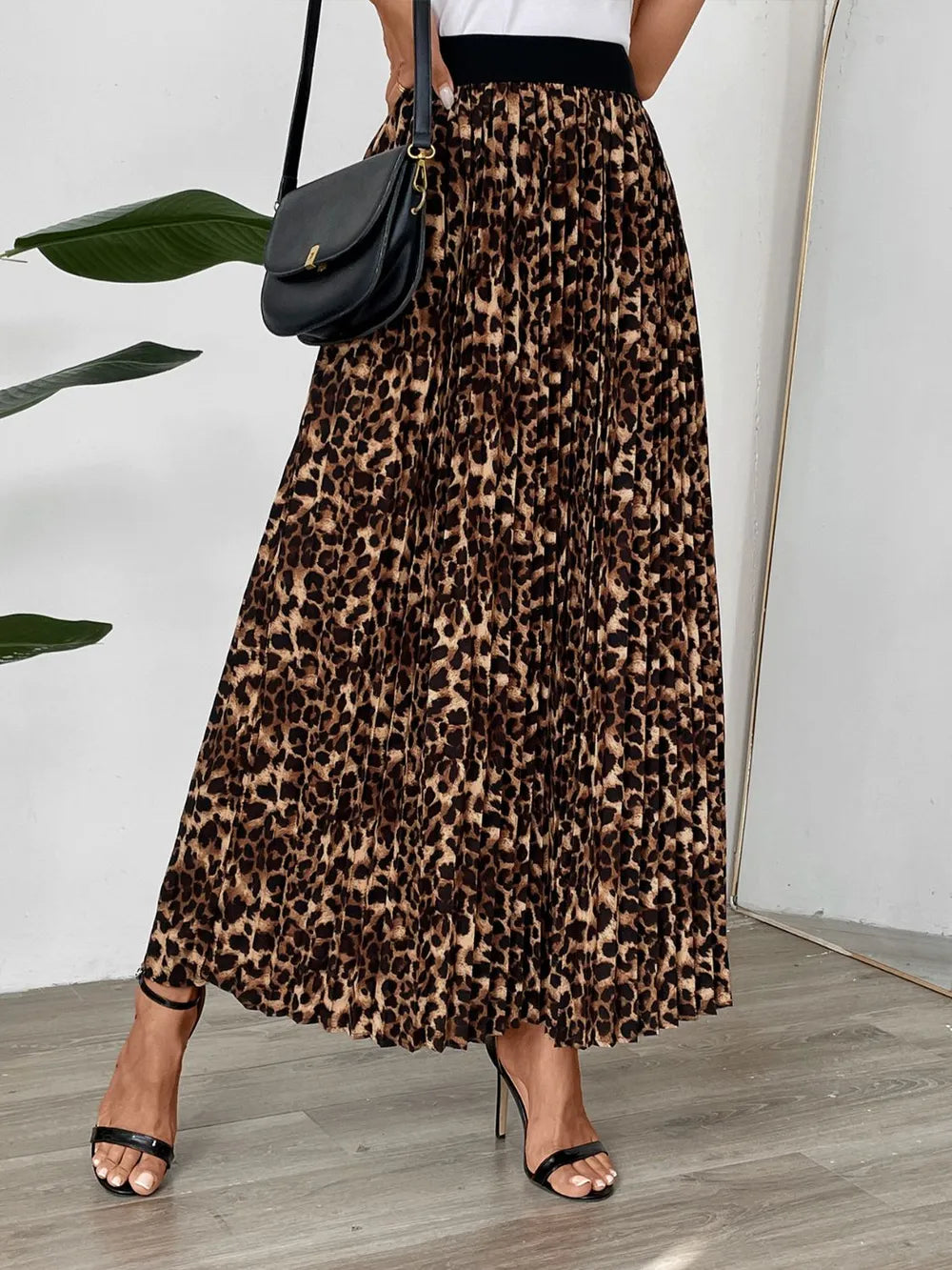 Women's Pleated Leopard Maxi Skirt Casual