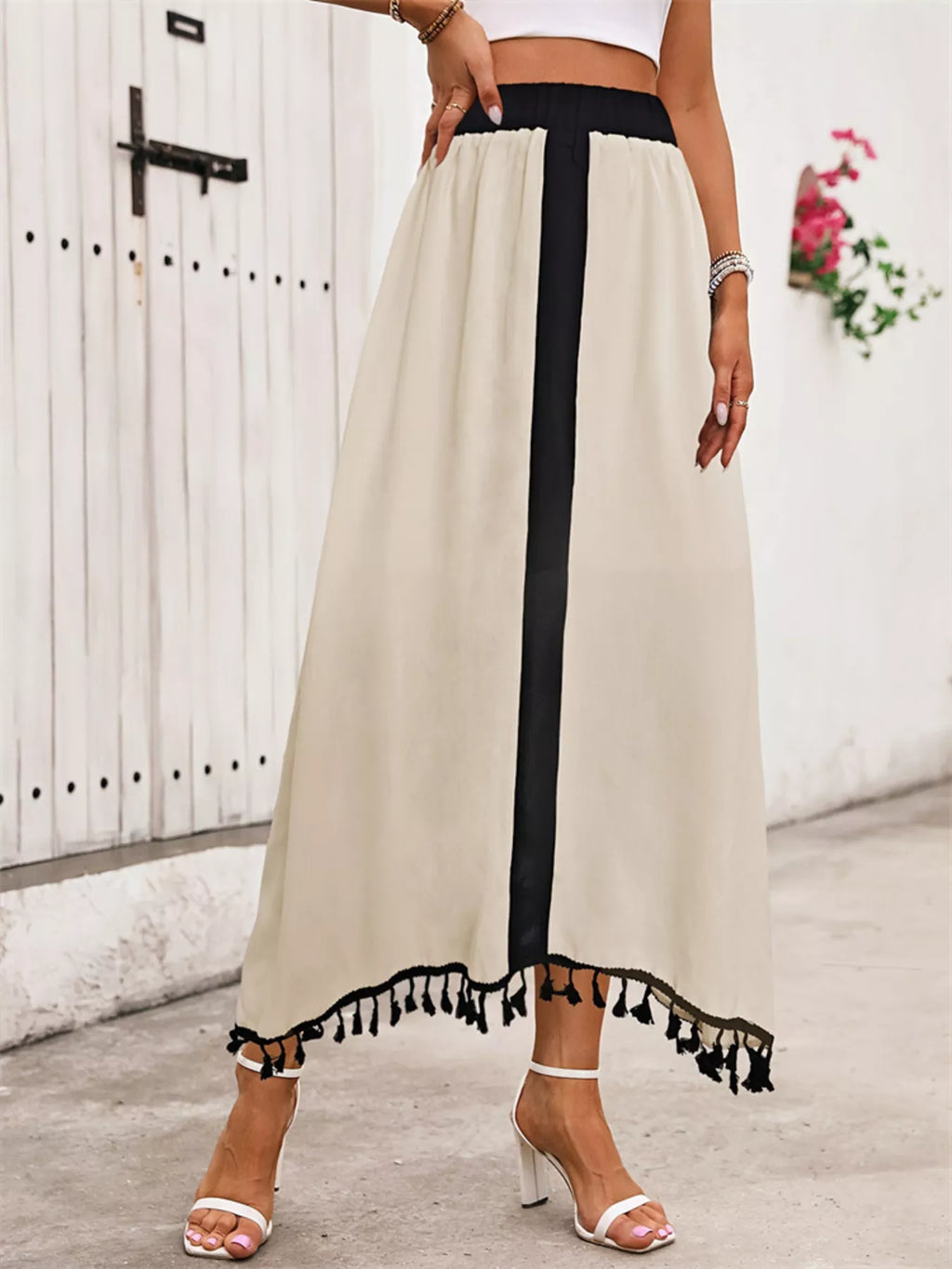 Women's Maxi Skirt Tassel-Trim High-Waist Casual
