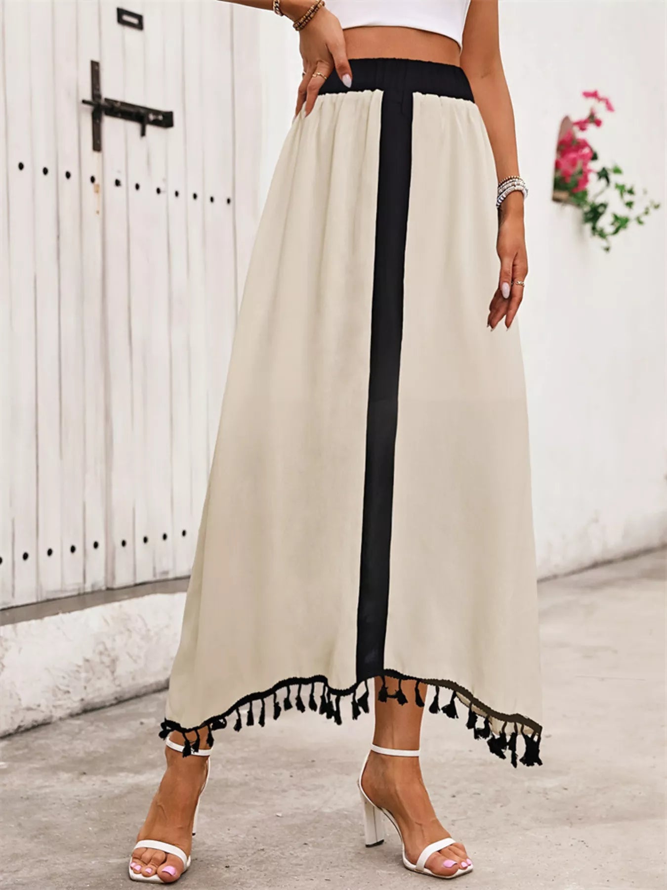 Women's Maxi Skirt Tassel-Trim High-Waist Casual