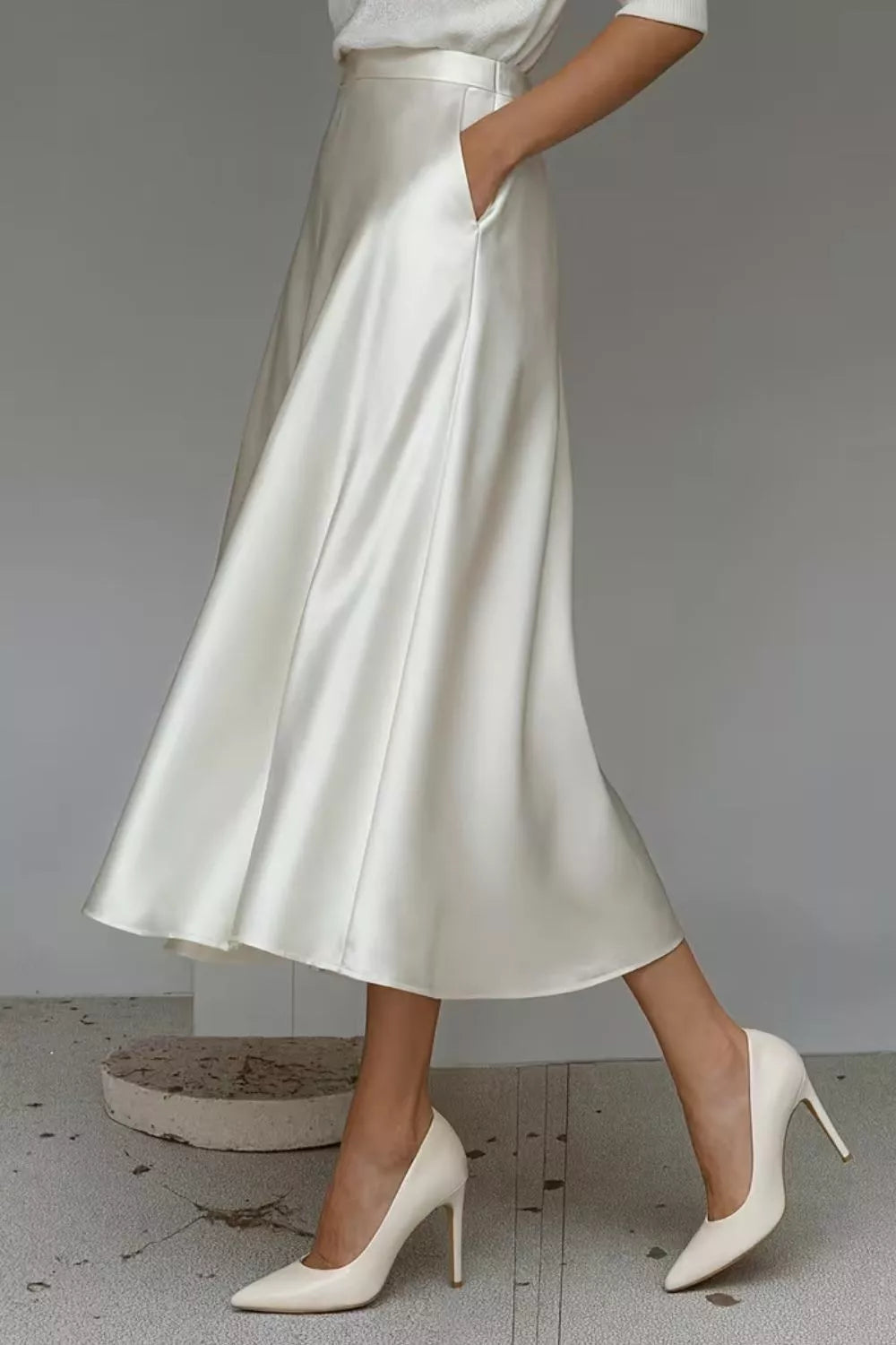 Women's Satin A-Line Midi Skirt | Liquid Finish | Casual Wear