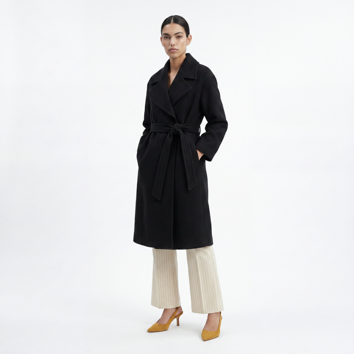 The Regent Wool-Blend Belted Wrap Coat - Black