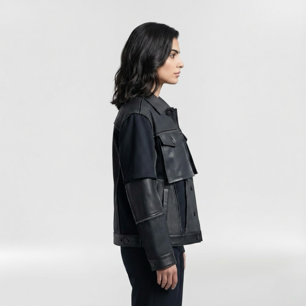 Layered Hybrid Utility Leather Jacket