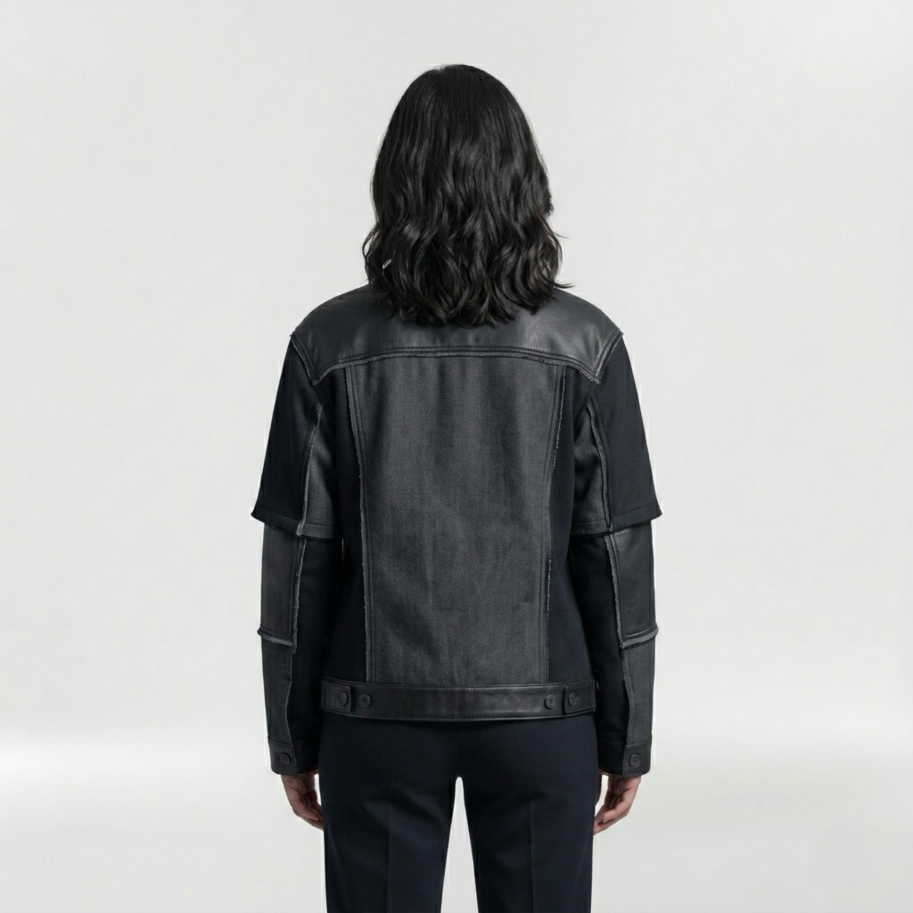 Layered Hybrid Utility Leather Jacket