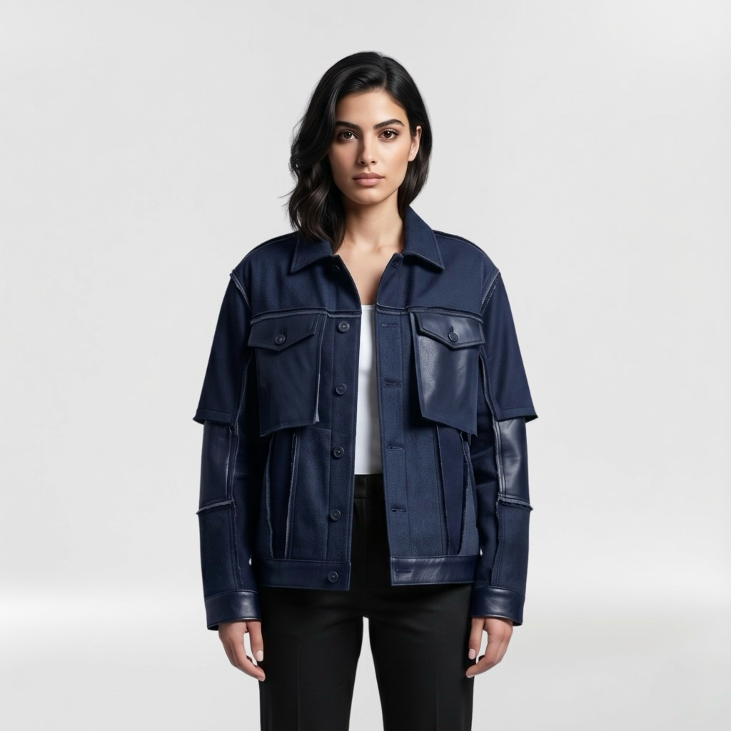 Layered Hybrid Utility Leather Jacket