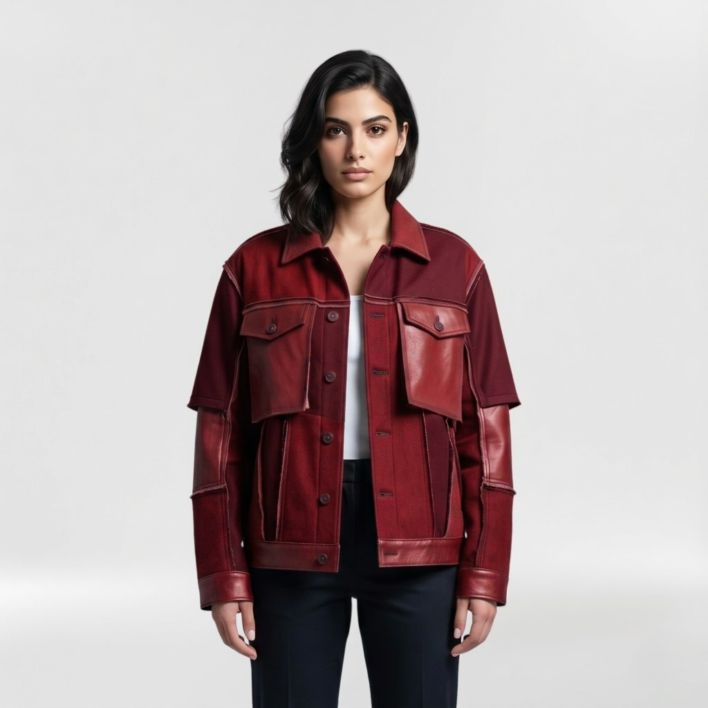 Layered Hybrid Utility Leather Jacket