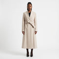 Victoria Oatmeal Romantic High neck  wool tailored flare skirt