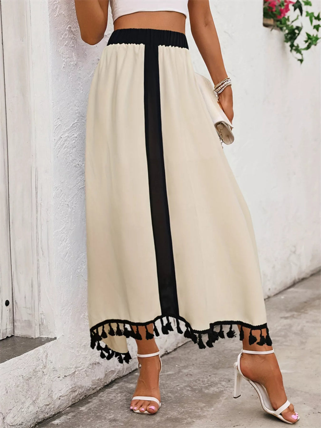 Women's Maxi Skirt Tassel-Trim High-Waist Casual