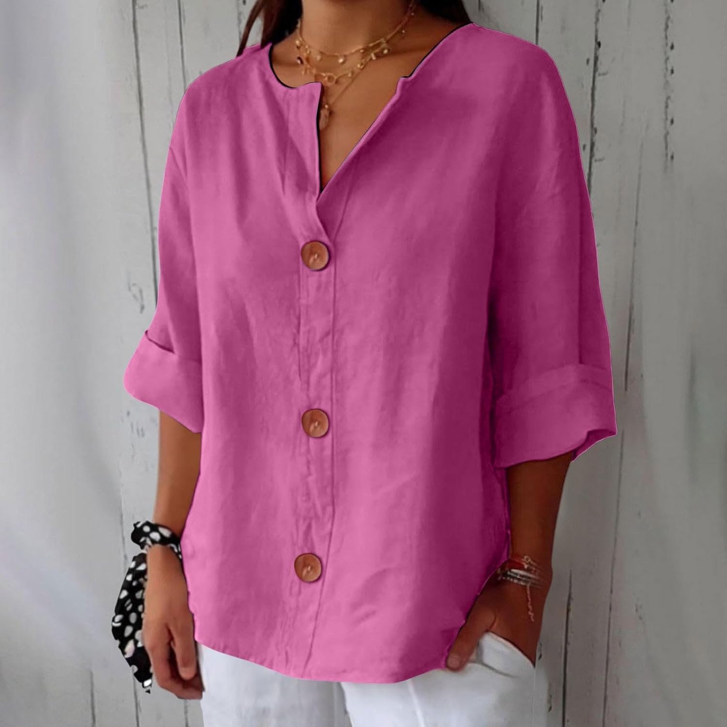 Women's Summer Blouse Loose Fit Breathable Natural Linen Casual Top