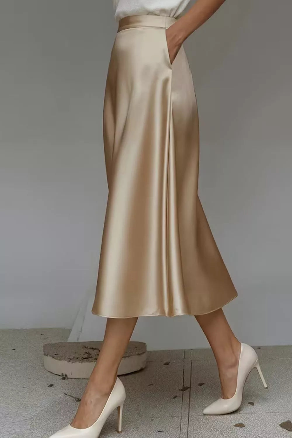 Women's Satin A-Line Midi Skirt | Liquid Finish | Casual Wear