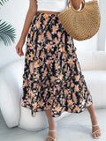 Women's Midi Skirt Floral Ruffle Hem Casual