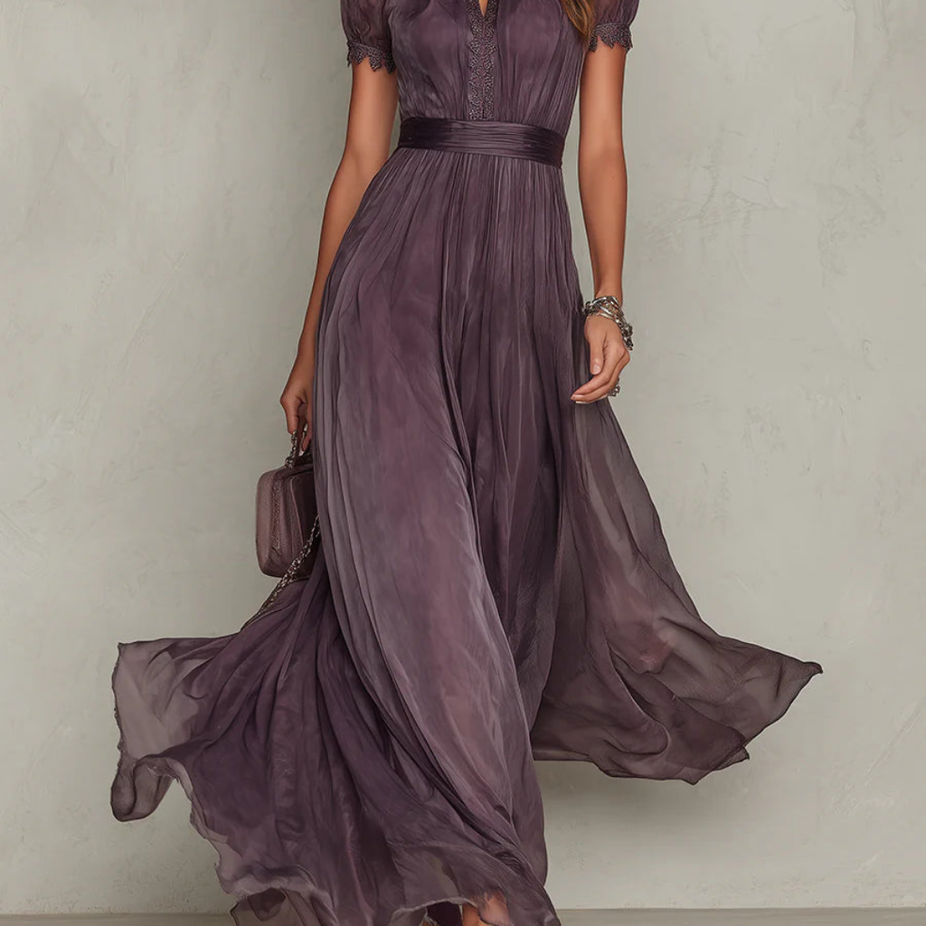 Celeste | Elegant Lace Trim Chiffon Maxi Dress