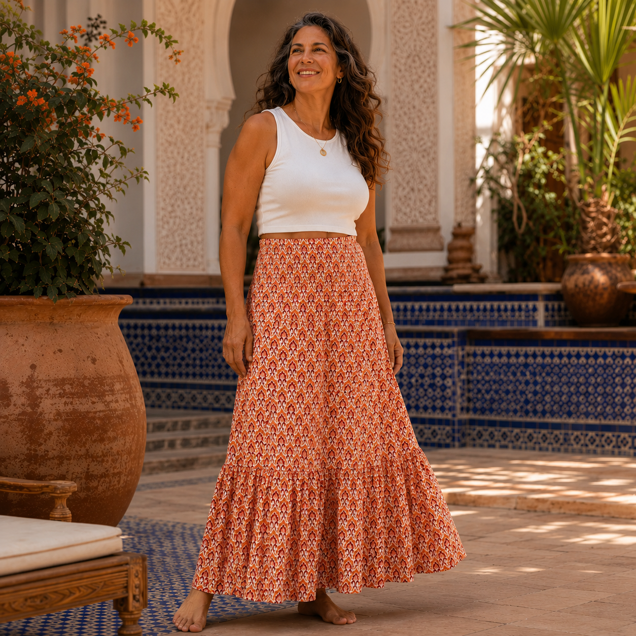 Women's Maxi Skirt Boho Tiered Ornamental Print Casual