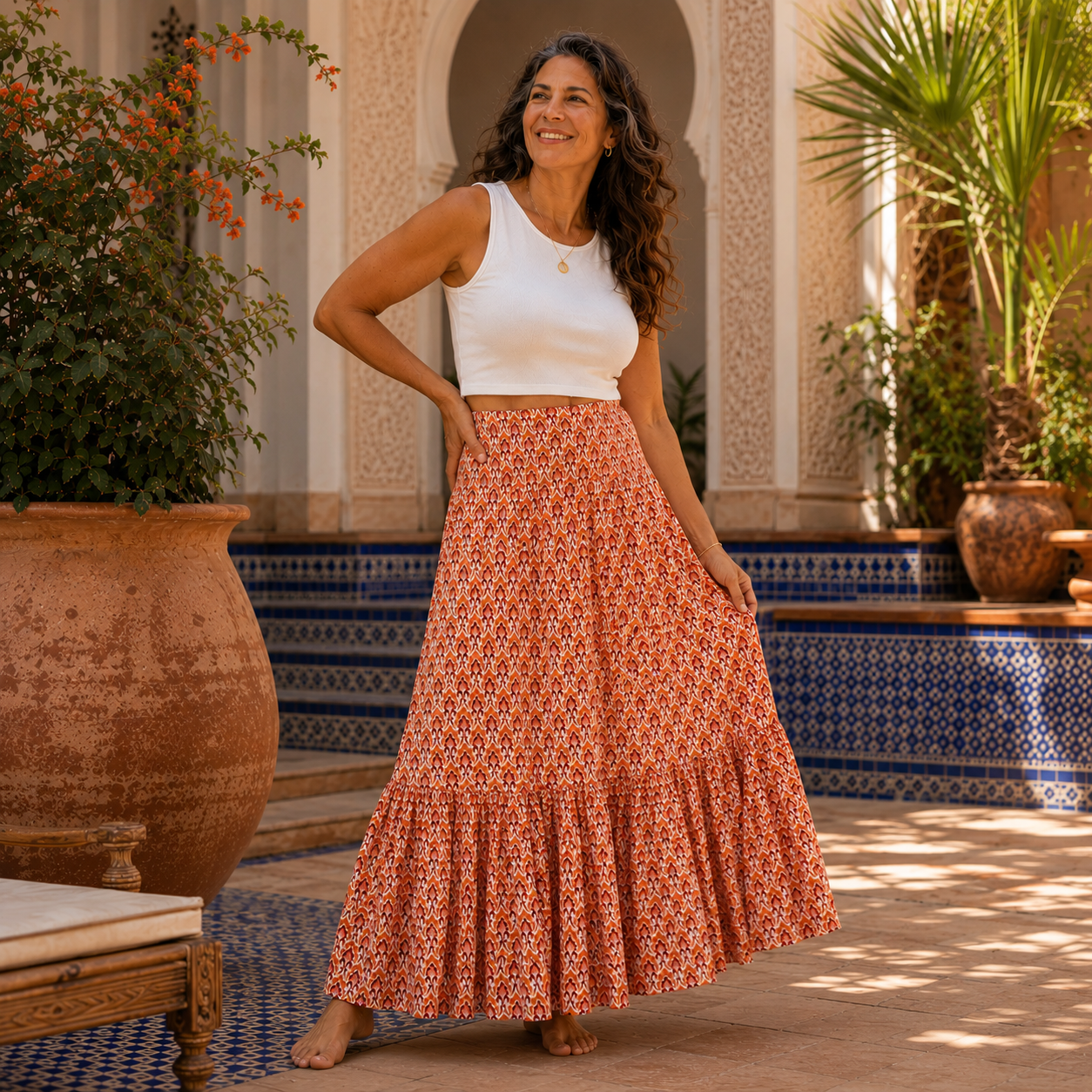 Women's Maxi Skirt Boho Tiered Ornamental Print Casual