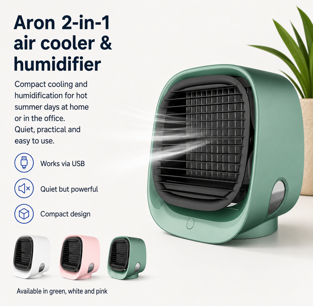 Aron Compact Air Conditioner | 2-in-1 Air Cooler & Humidifier for Home or Office