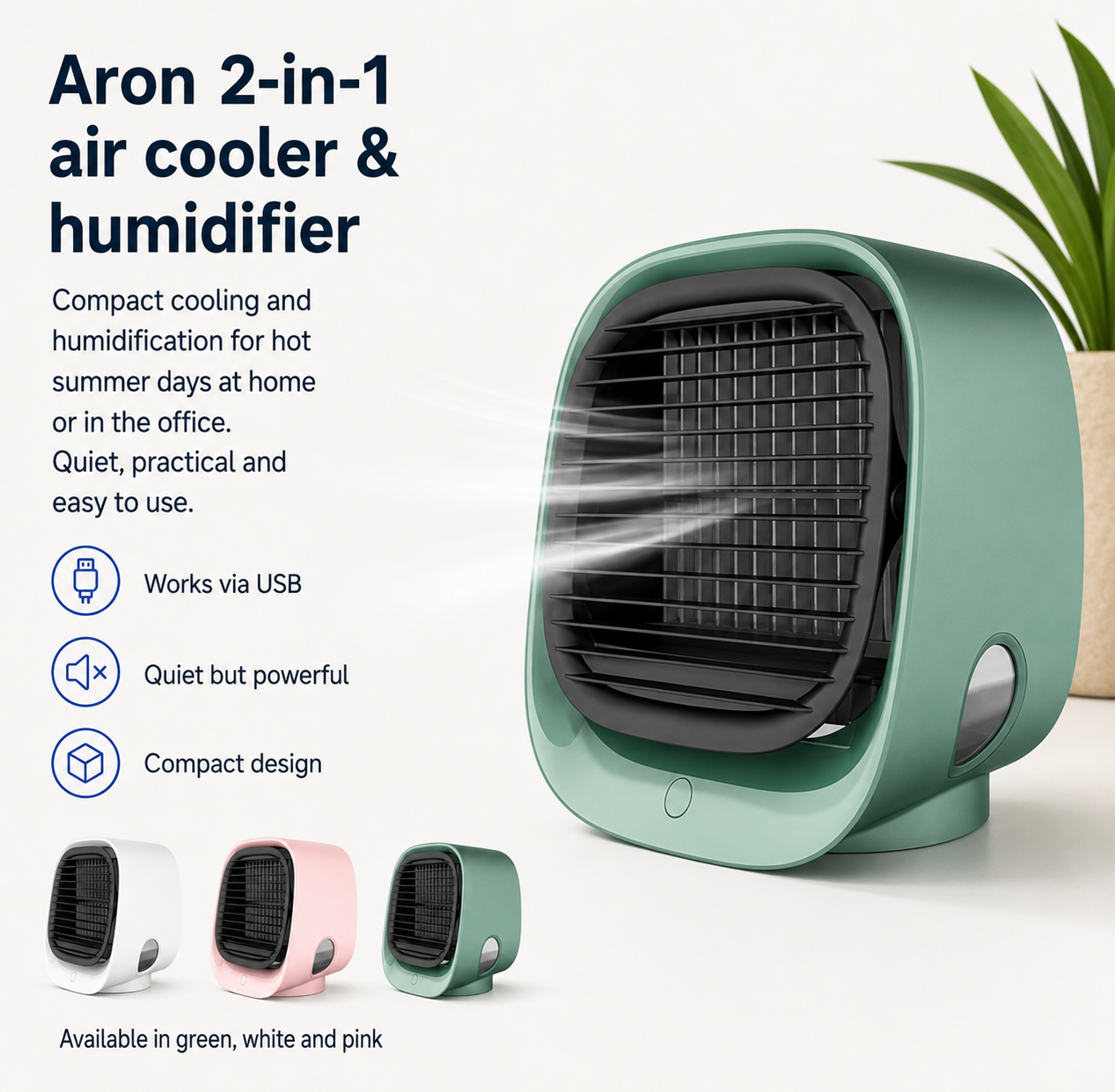 Aron Compact Air Conditioner | 2-in-1 Air Cooler & Humidifier for Home or Office