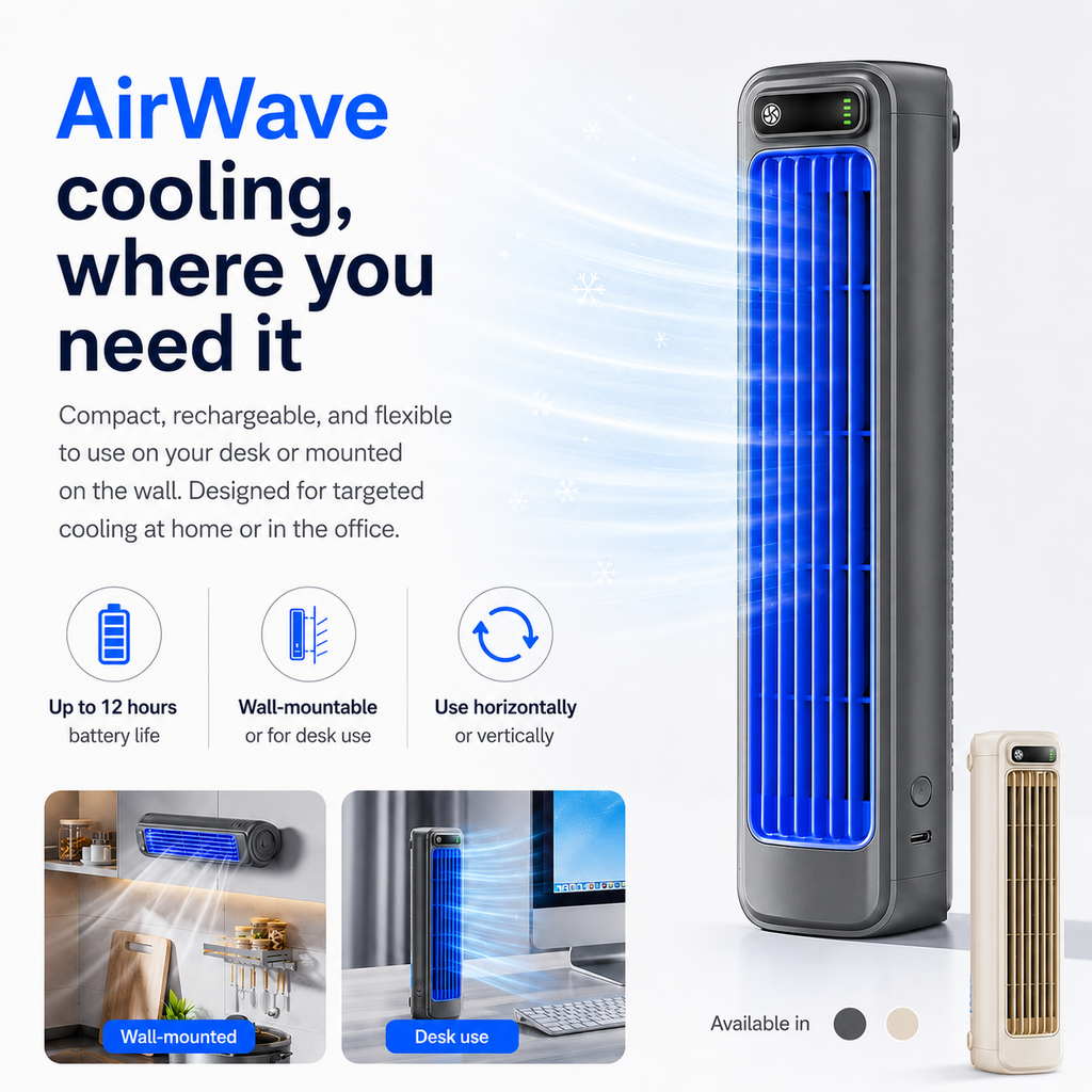 AirWave – Portable Rechargeable Air Conditioner with 12-Hour Battery Life