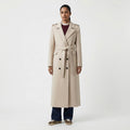 Classic Military-Detail Belted Wool Coat in Light Beige
