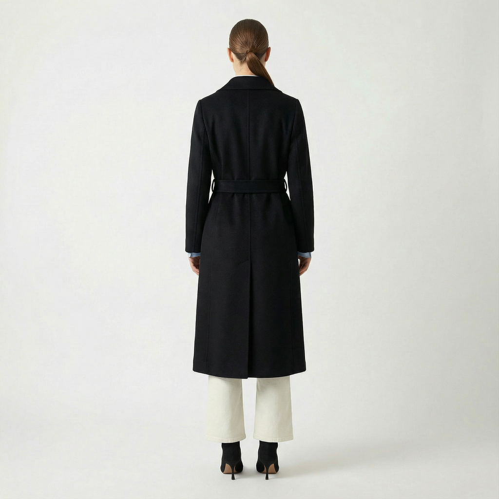 Crown Pure Cashmere Coat | Luxury Black Wrap Coat