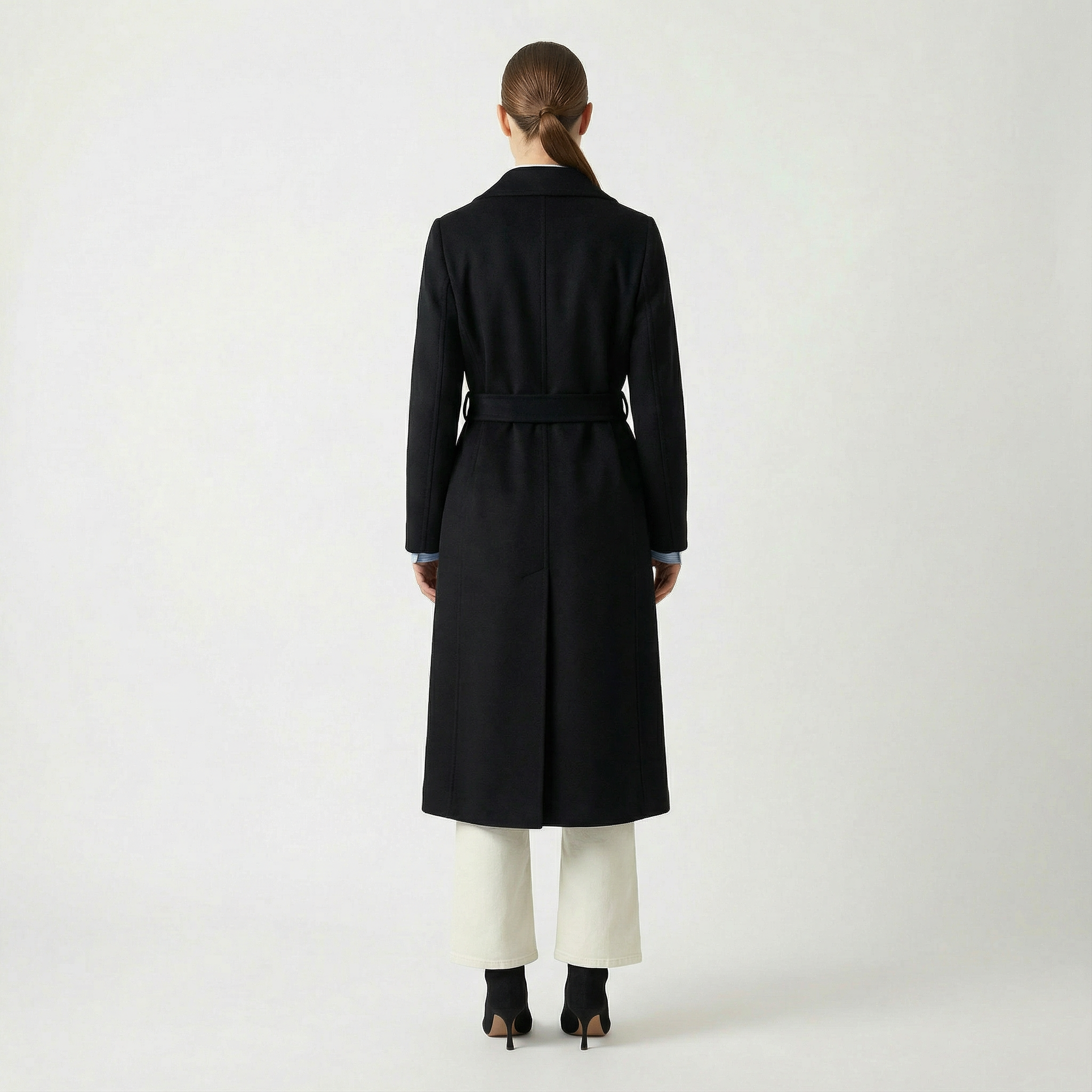 Crown Pure Cashmere Coat | Luxury Black Wrap Coat