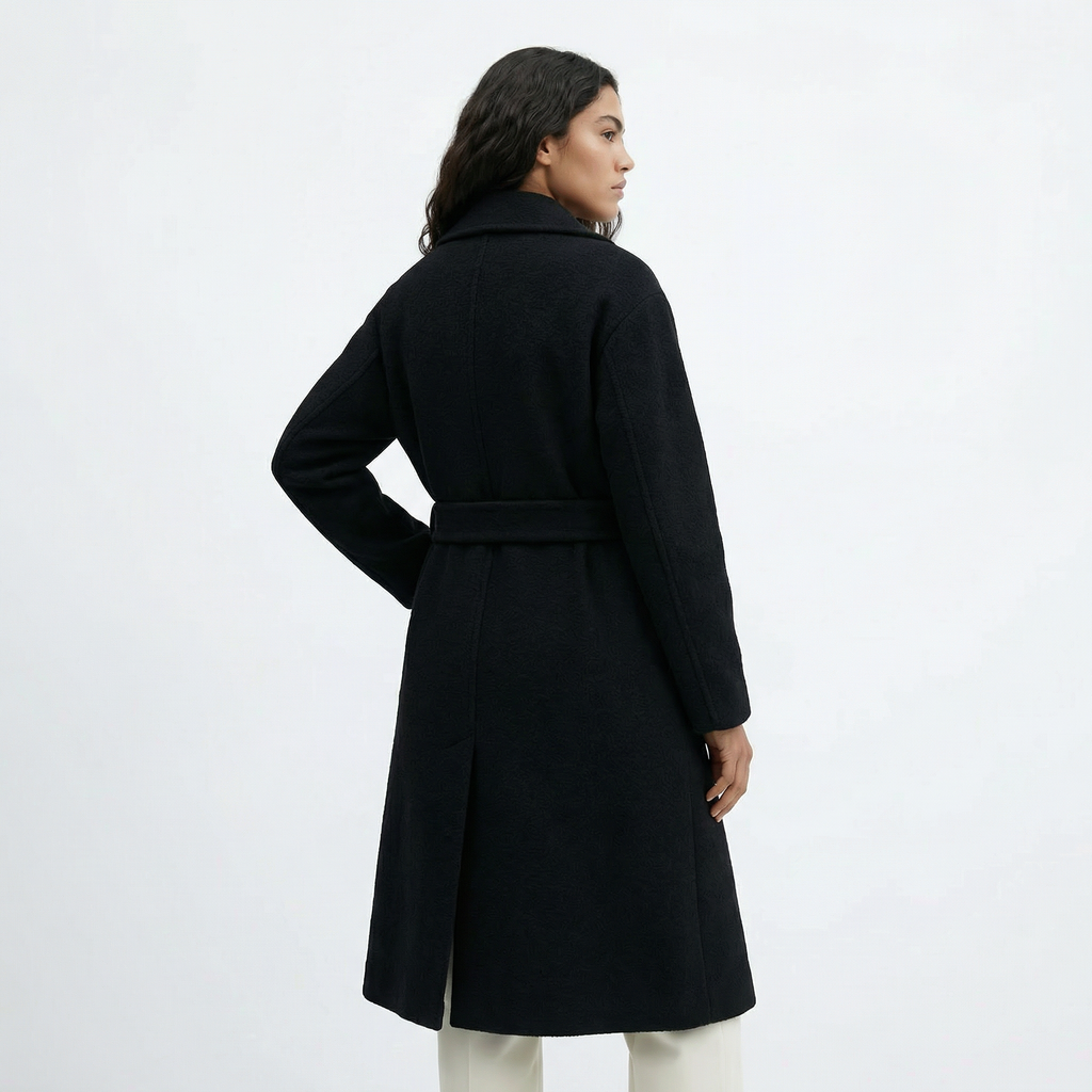 The Bond | 100% Boiled Wool Knee-Length Wrap Coat - Black