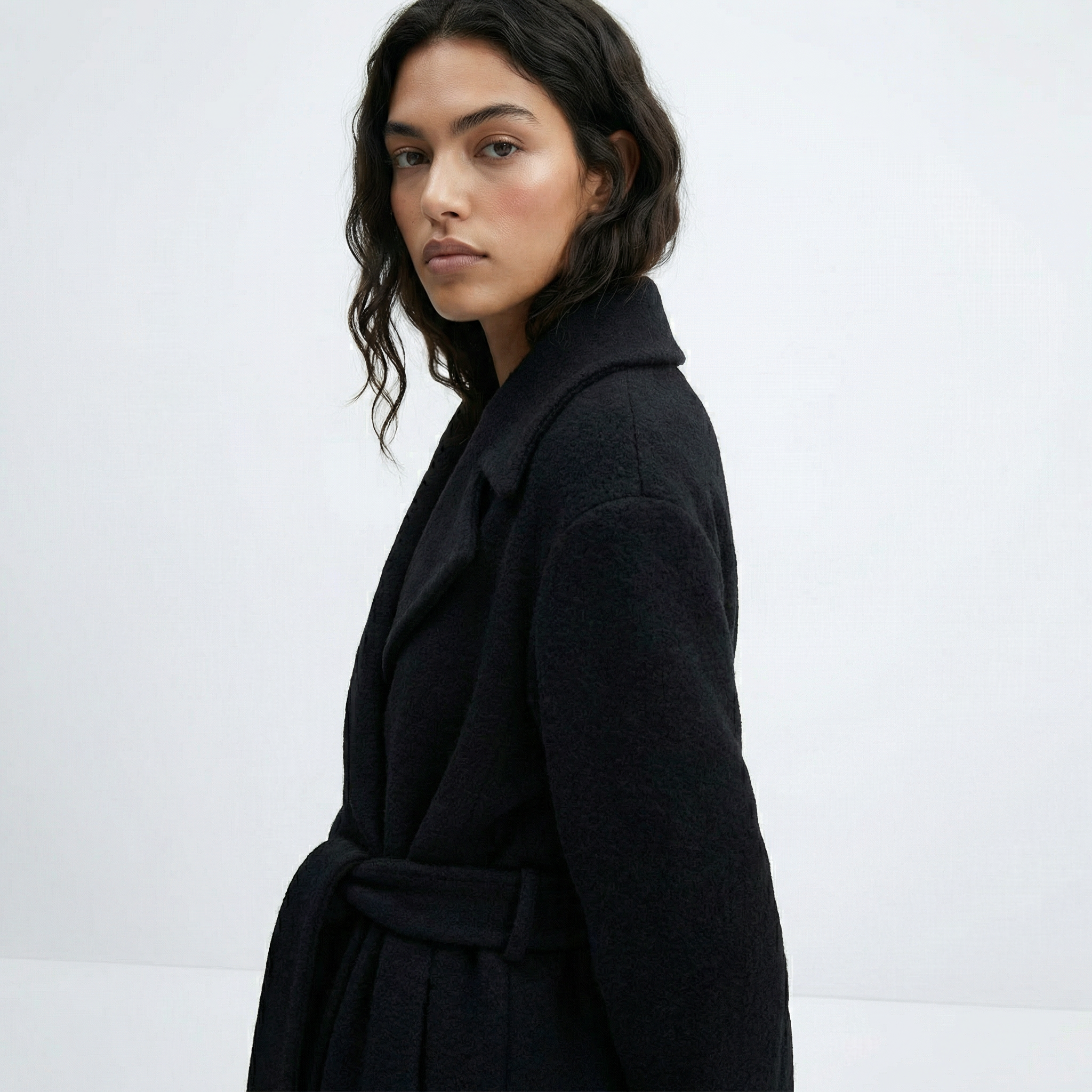 The Bond | 100% Boiled Wool Knee-Length Wrap Coat - Black