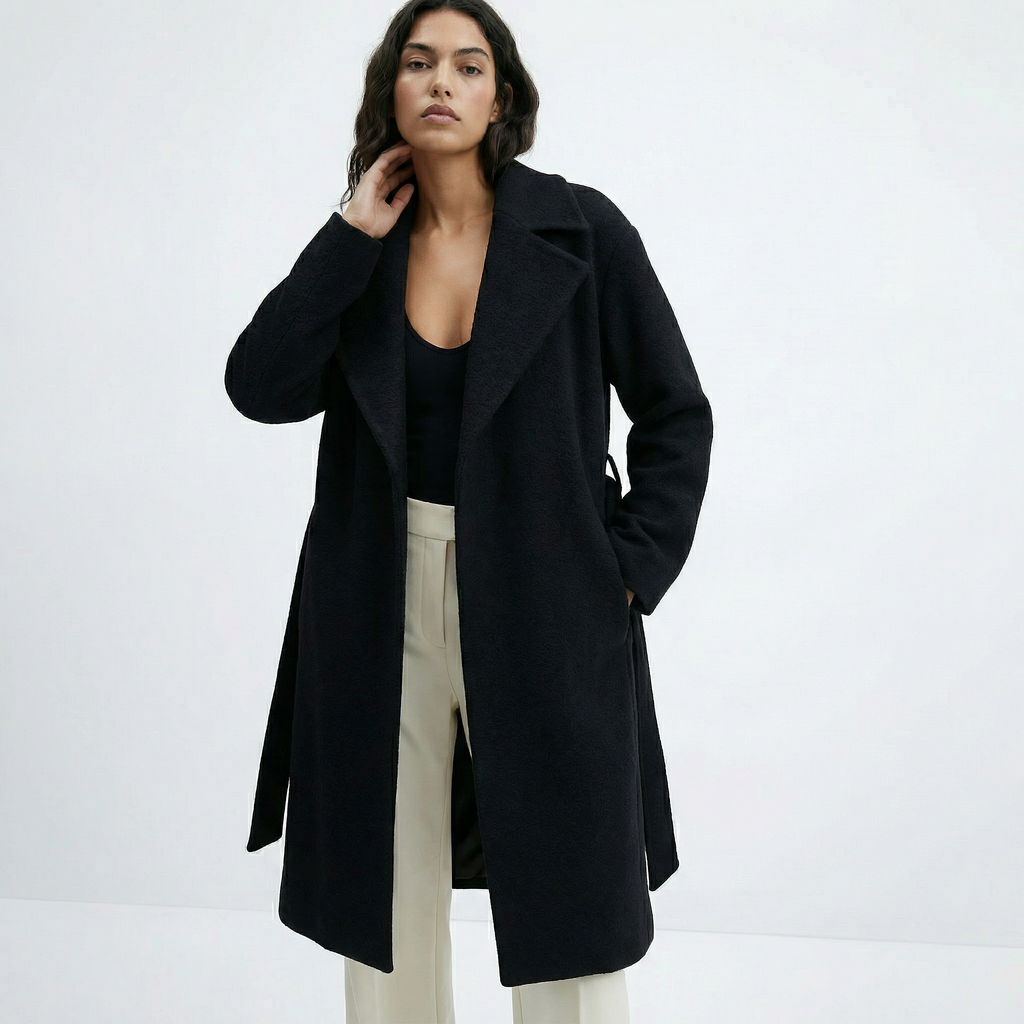 The Bond | 100% Boiled Wool Knee-Length Wrap Coat - Black