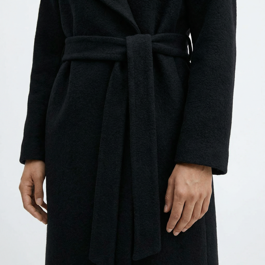 The Bond | 100% Boiled Wool Knee-Length Wrap Coat - Black