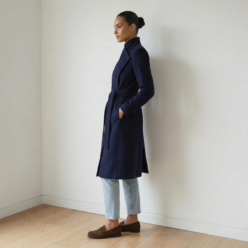The Elara | 100% Pure Cashmere Maxi Coat - Navy