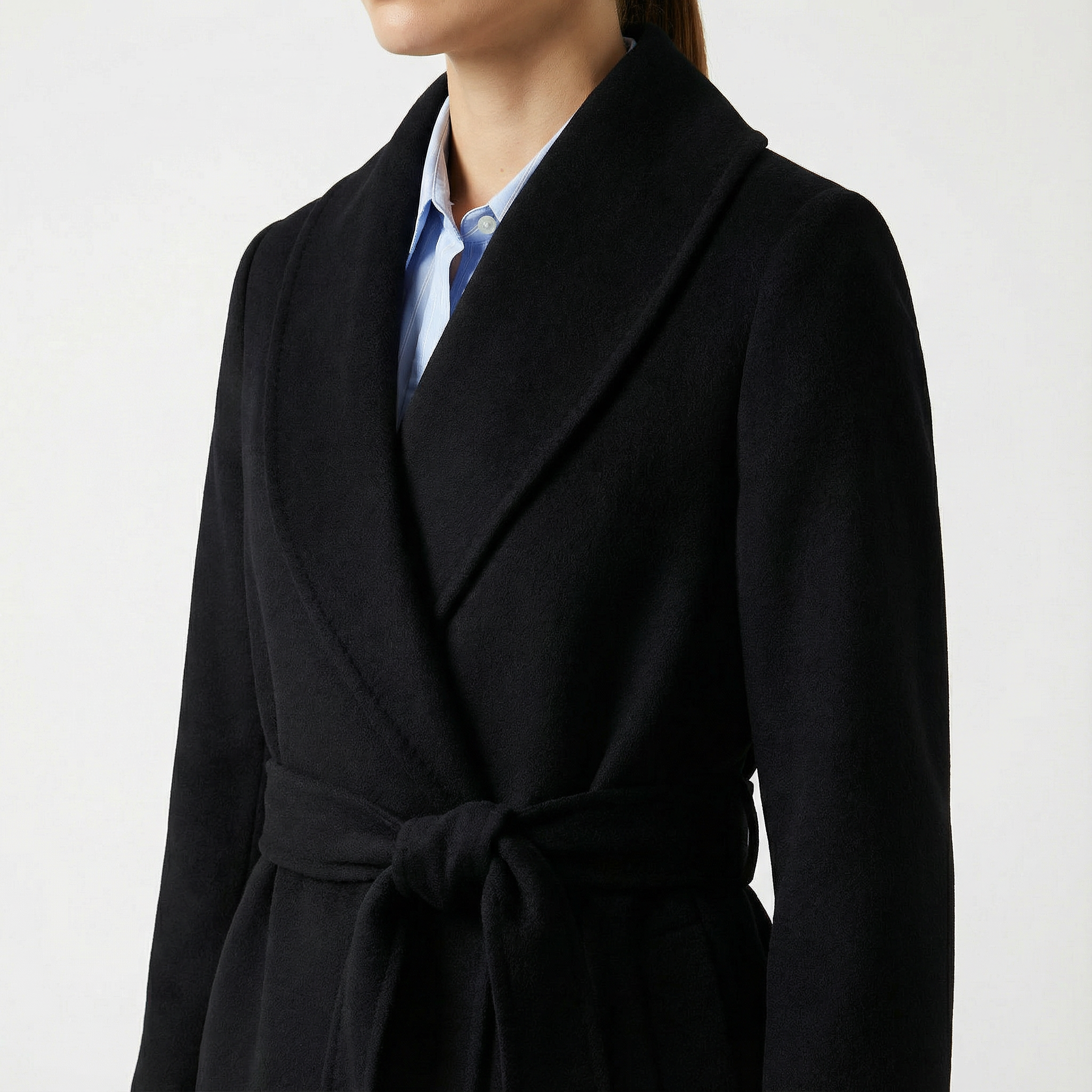 Crown Pure Cashmere Coat | Luxury Black Wrap Coat