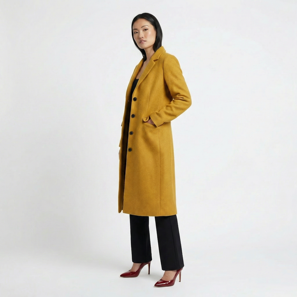 The Hampstead | 100% Pure Virgin Wool Single-Breasted Tailored Coat - Mustard