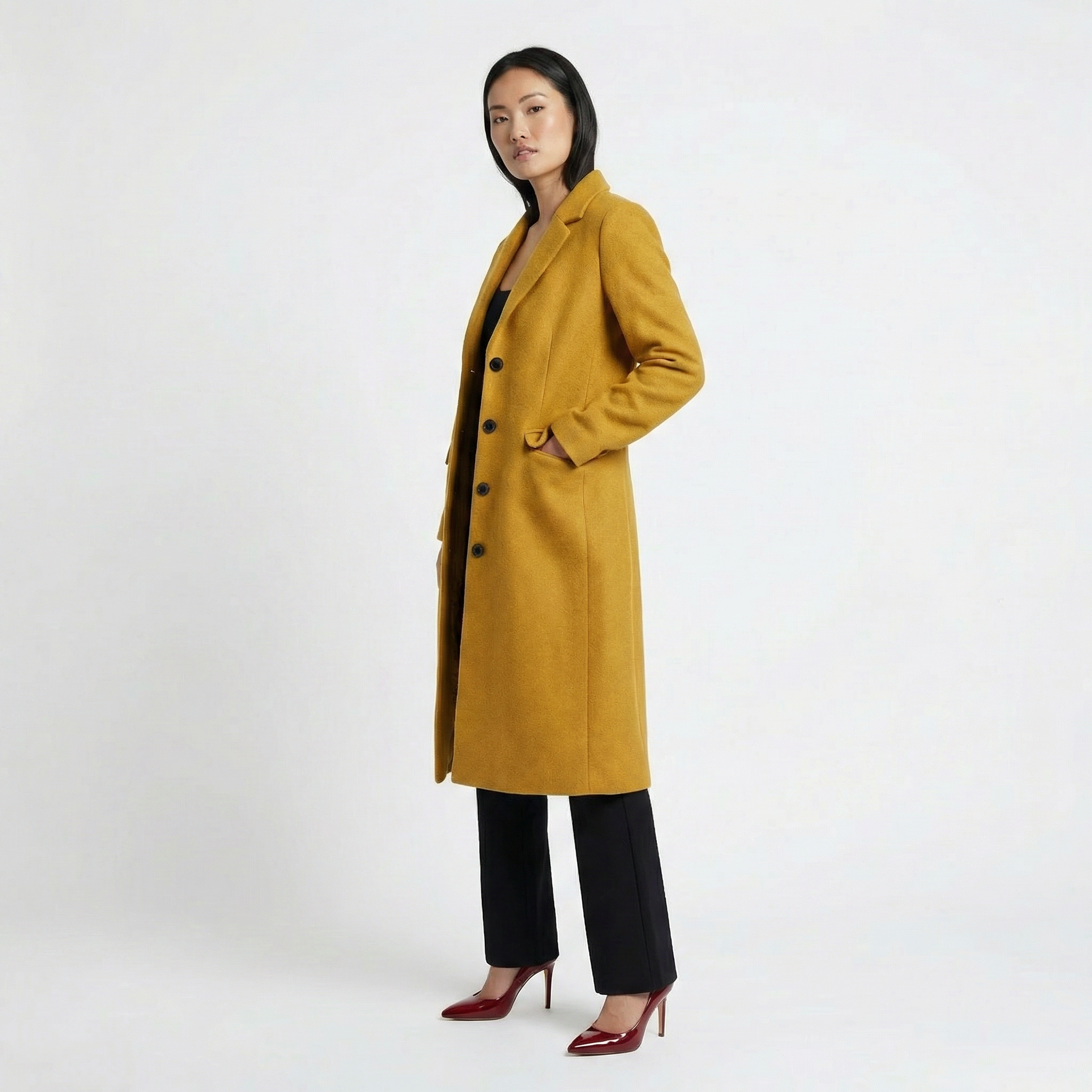 The Hampstead | 100% Pure Virgin Wool Single-Breasted Tailored Coat - Mustard