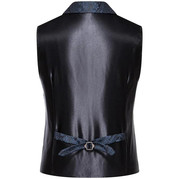 Fitted Paisley Brocade Waistcoat with Notched Lapels for Men 4