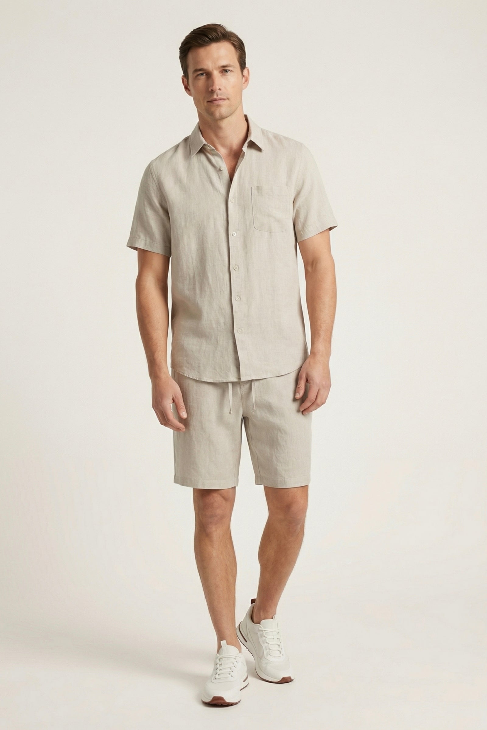 Verona Linen Shirt & Shorts Beige