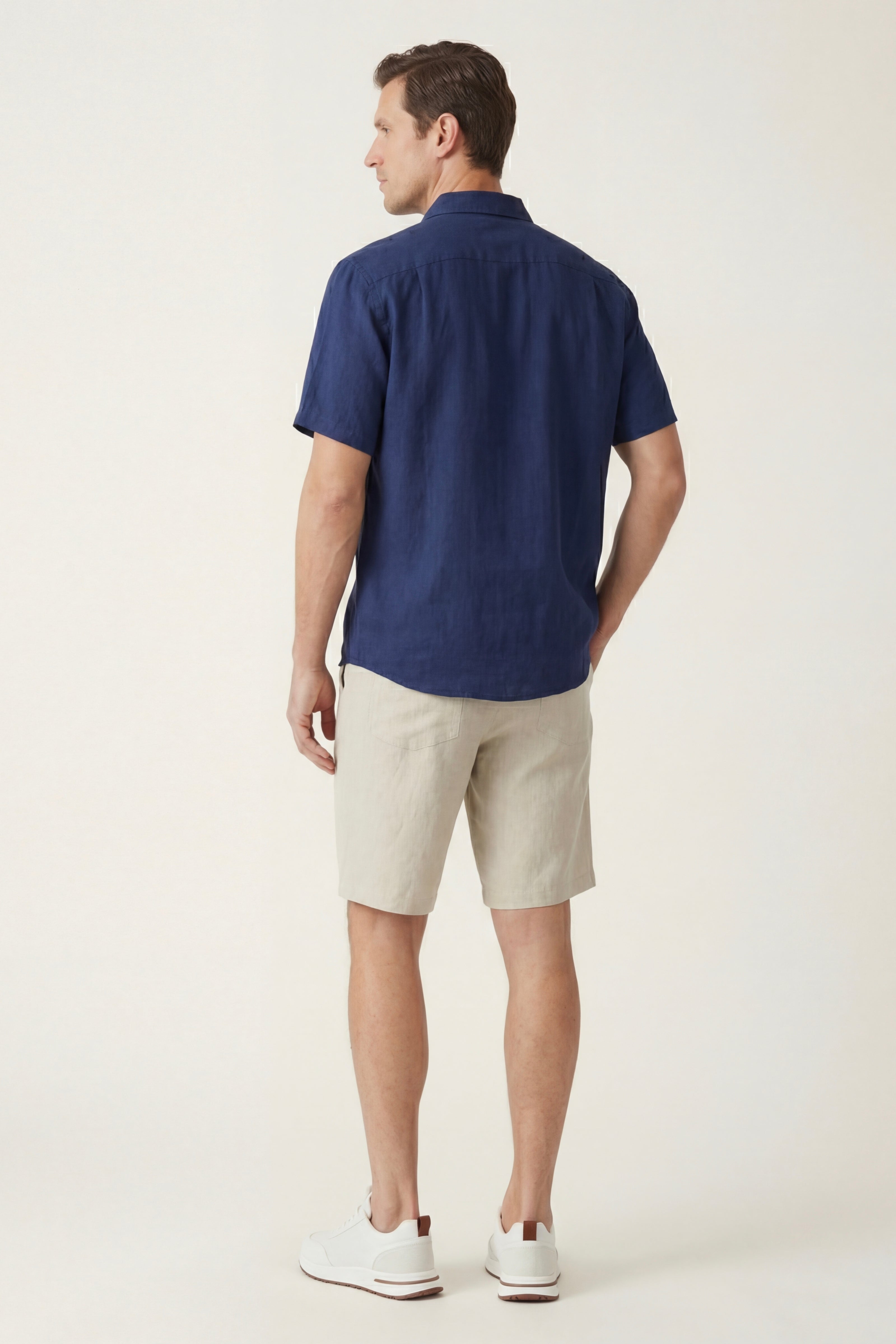 Verona Linen Shirt & Shorts Navy/Beige