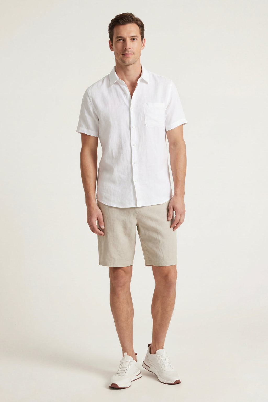 Verona Linen Shirt & Shorts White/Beige