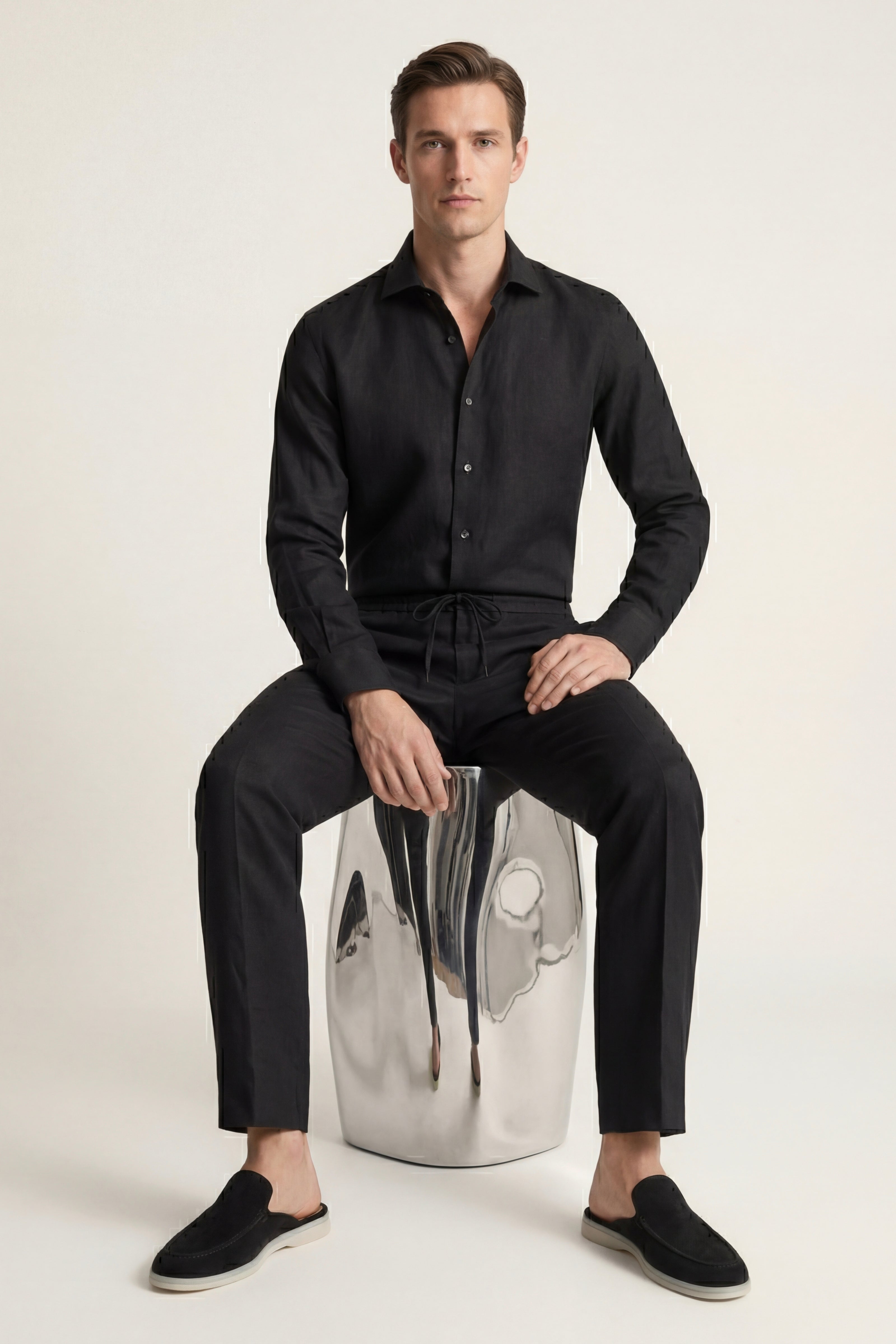 Pisa Linen Set Long Sleeve Black/Black